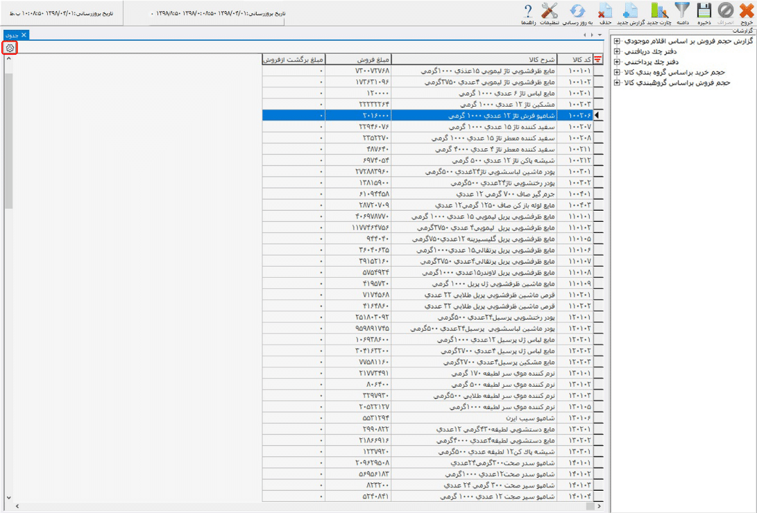 تنظیمات جدول در داشبورد مدیریتی