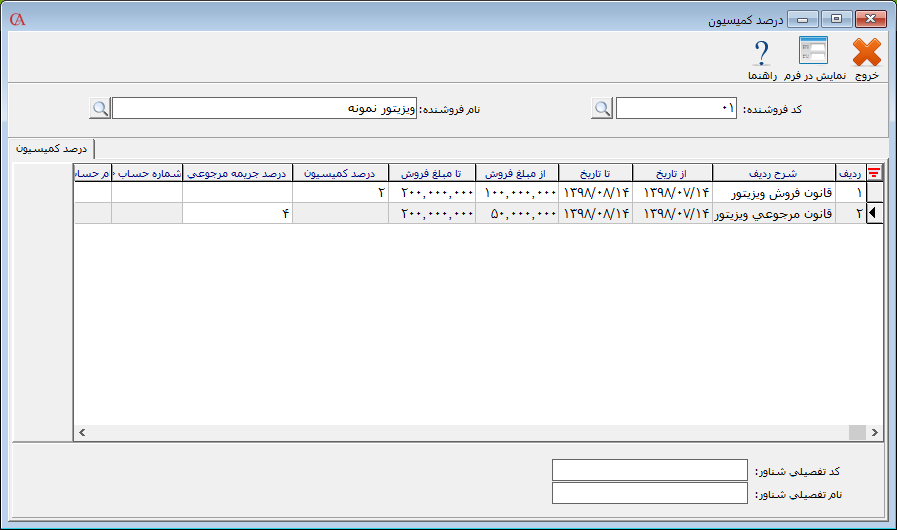 تعریف قوانین کمیسیون در حسابگر