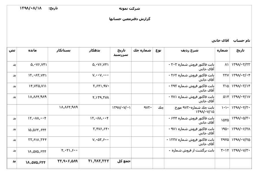 گزارش دفترمعین حساب در نرم افزار حسابداری حسابگر