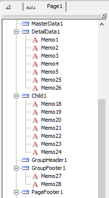 نمودار درختی فیلدهای اضافه شده به صفحه طراحی در گزارش‌گر پویا
