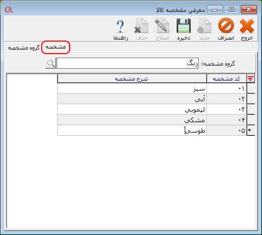 معرفی مشخصه کالا در نرم افزار حسابداری حسابگر