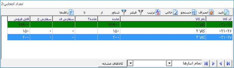 انتخاب لیست کالاها