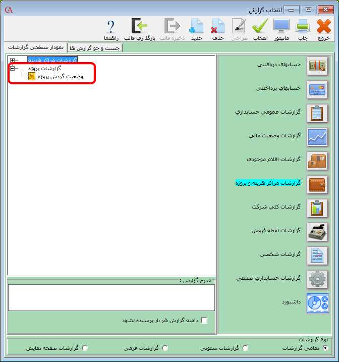 گزارشات پروژه در حسابگر